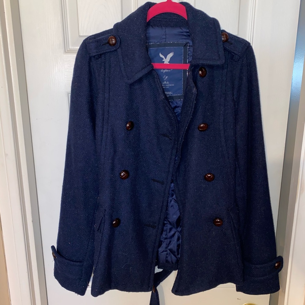 Classic navy peacoat with belt  - L